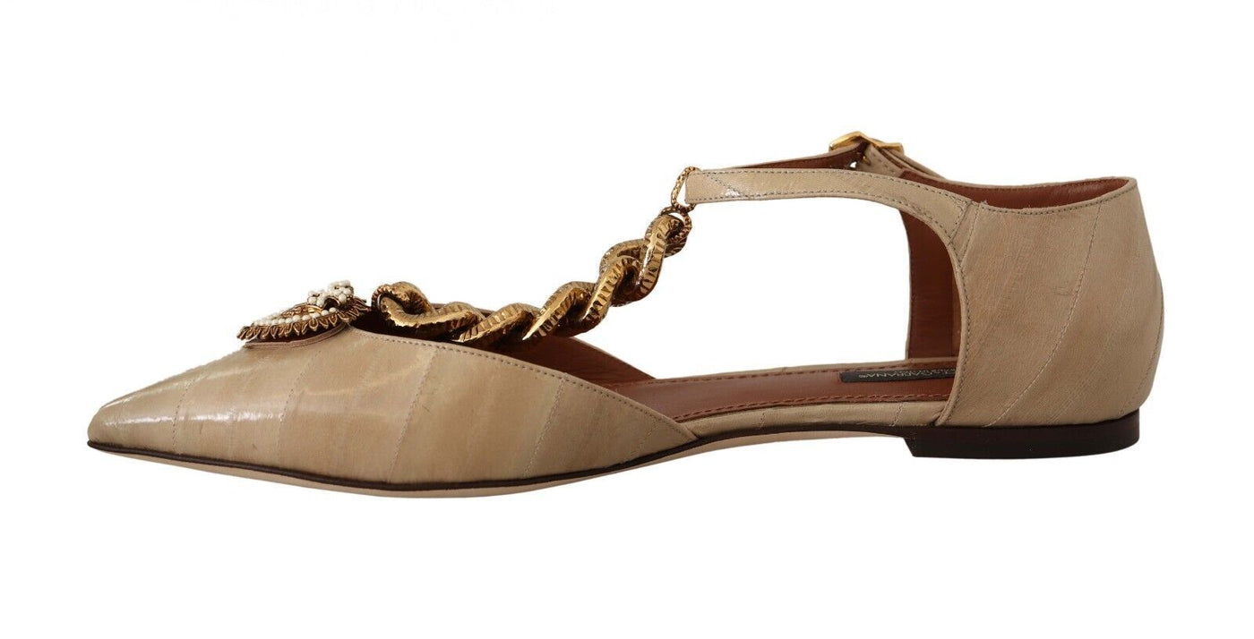 Beige Leather Devotion Flats Sandals Shoes