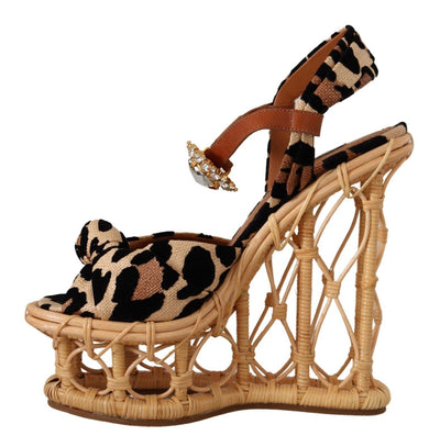 Multicolor Leopard Platform Heels Wedge Sandals Shoes