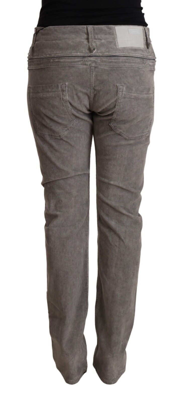 Gray Cotton Straight Fit High Waist Pants