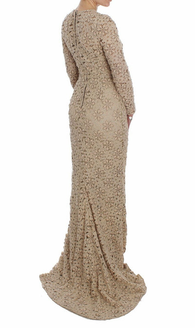 Beige Floral Lace Sheath Maxi Dress