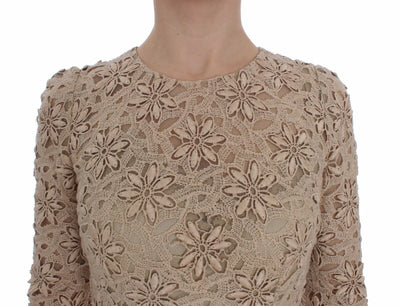 Beige Floral Lace Sheath Maxi Dress