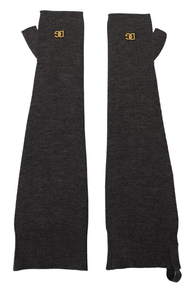 Gray Fingerless Elbow Length Wool Knit Gloves