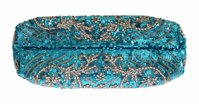 Blue Clear Crystal Gold Evening Clutch Purse