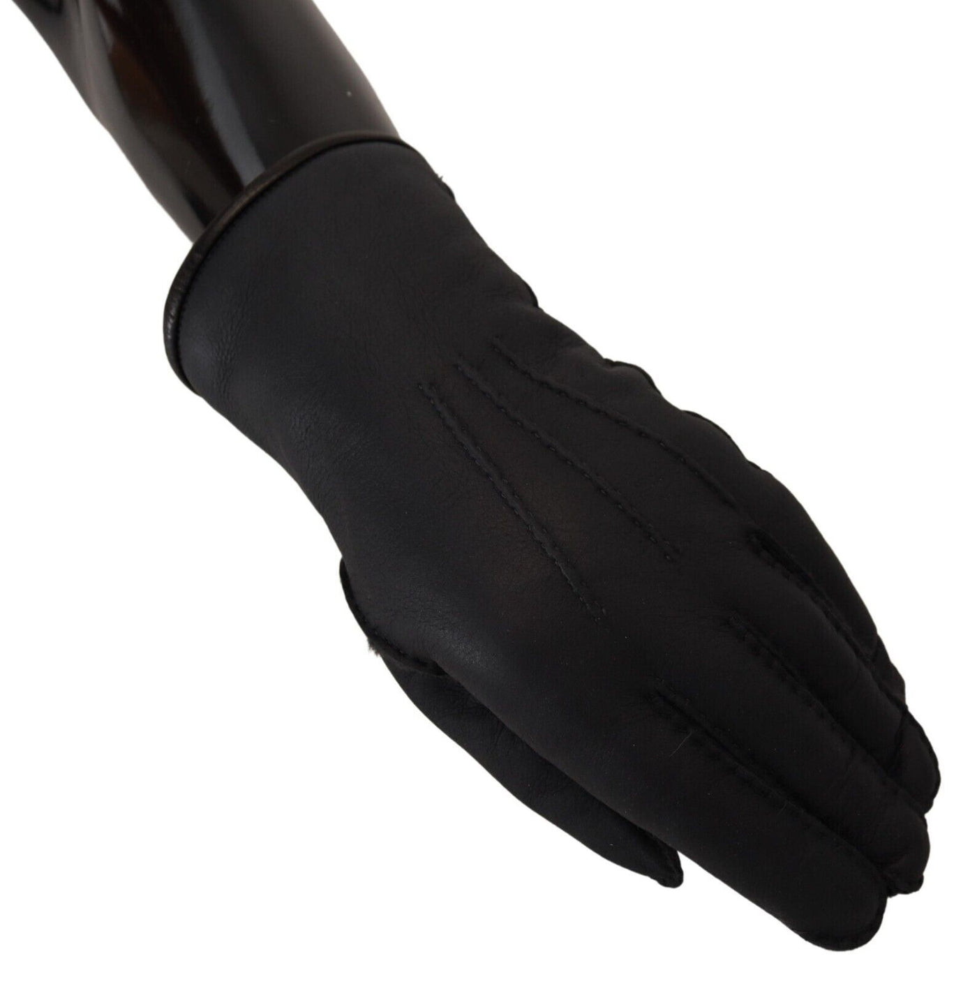 Black Lambskin Leather Hands Mitten Mens Gloves