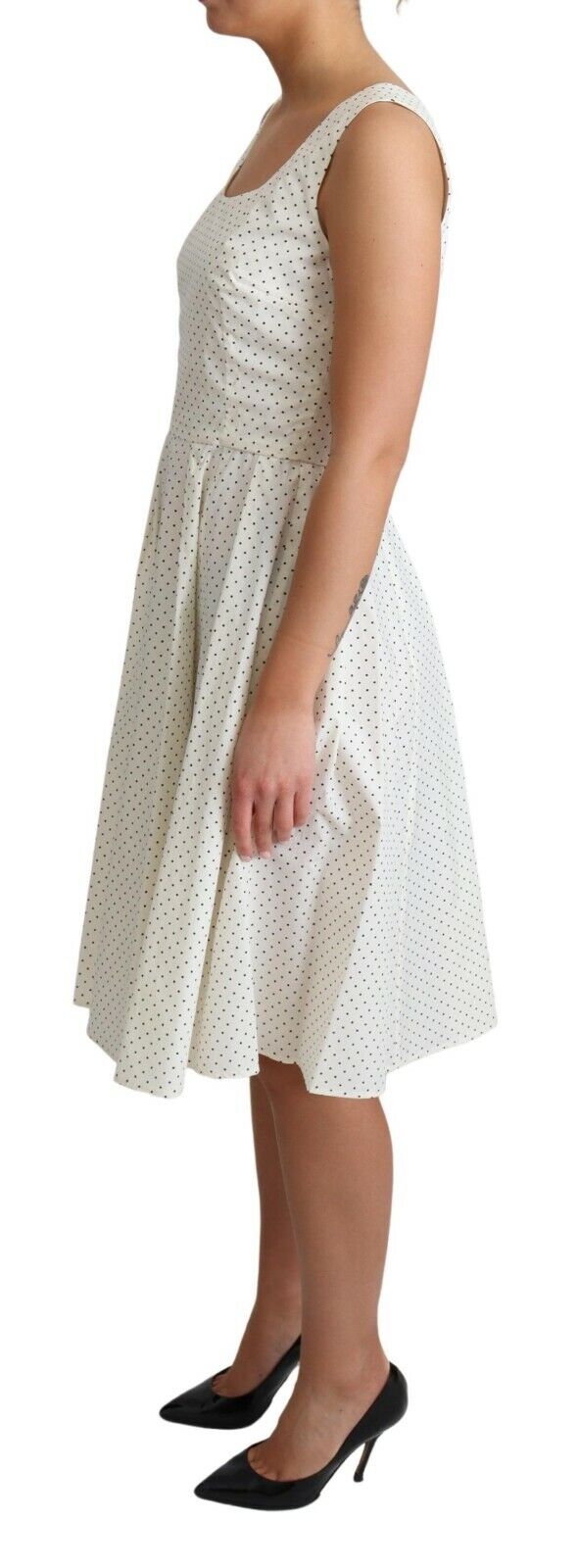 White Polka Dotted Cotton A-Line Dress