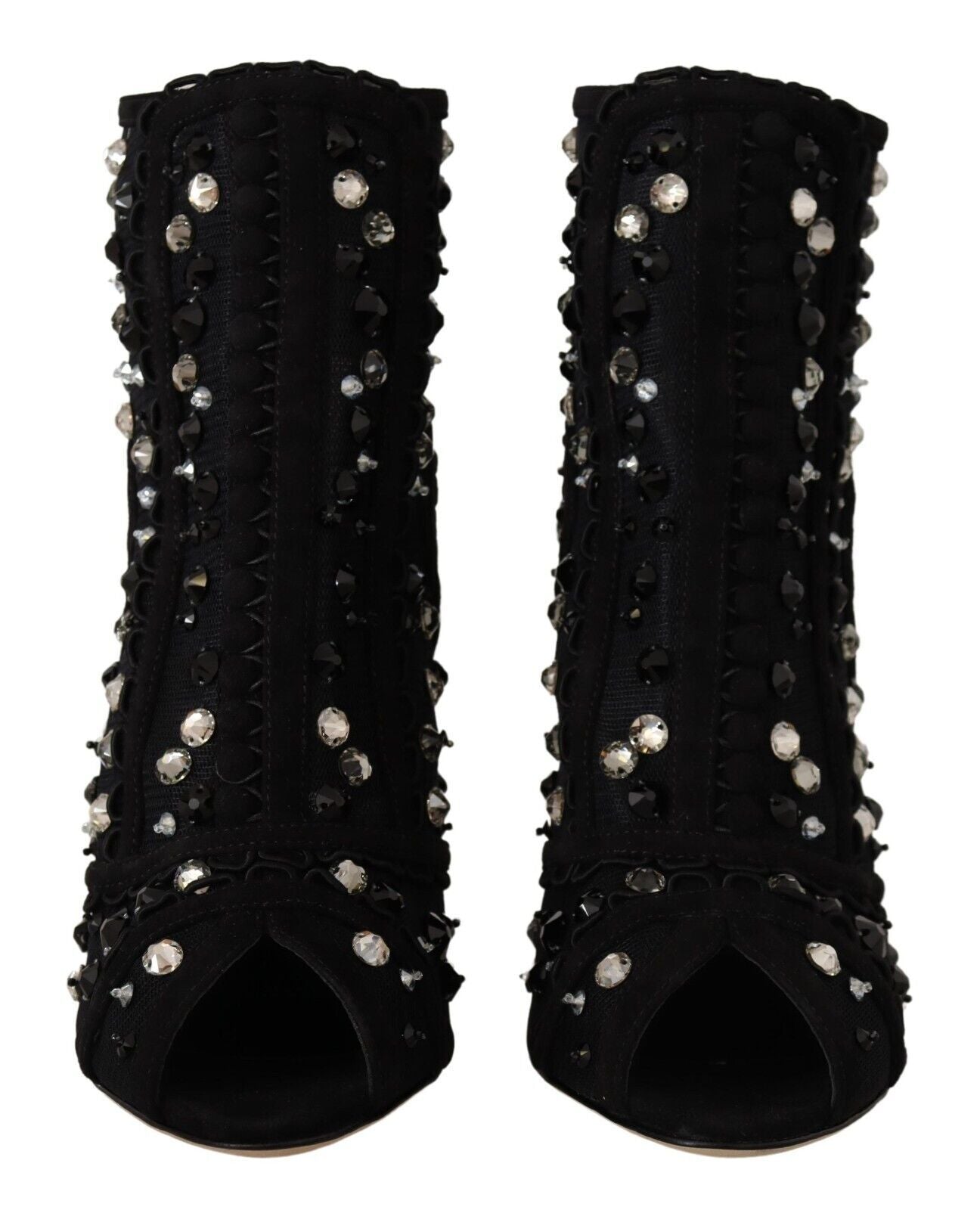 Black Crystals Heels Zipper Short Boots Shoes