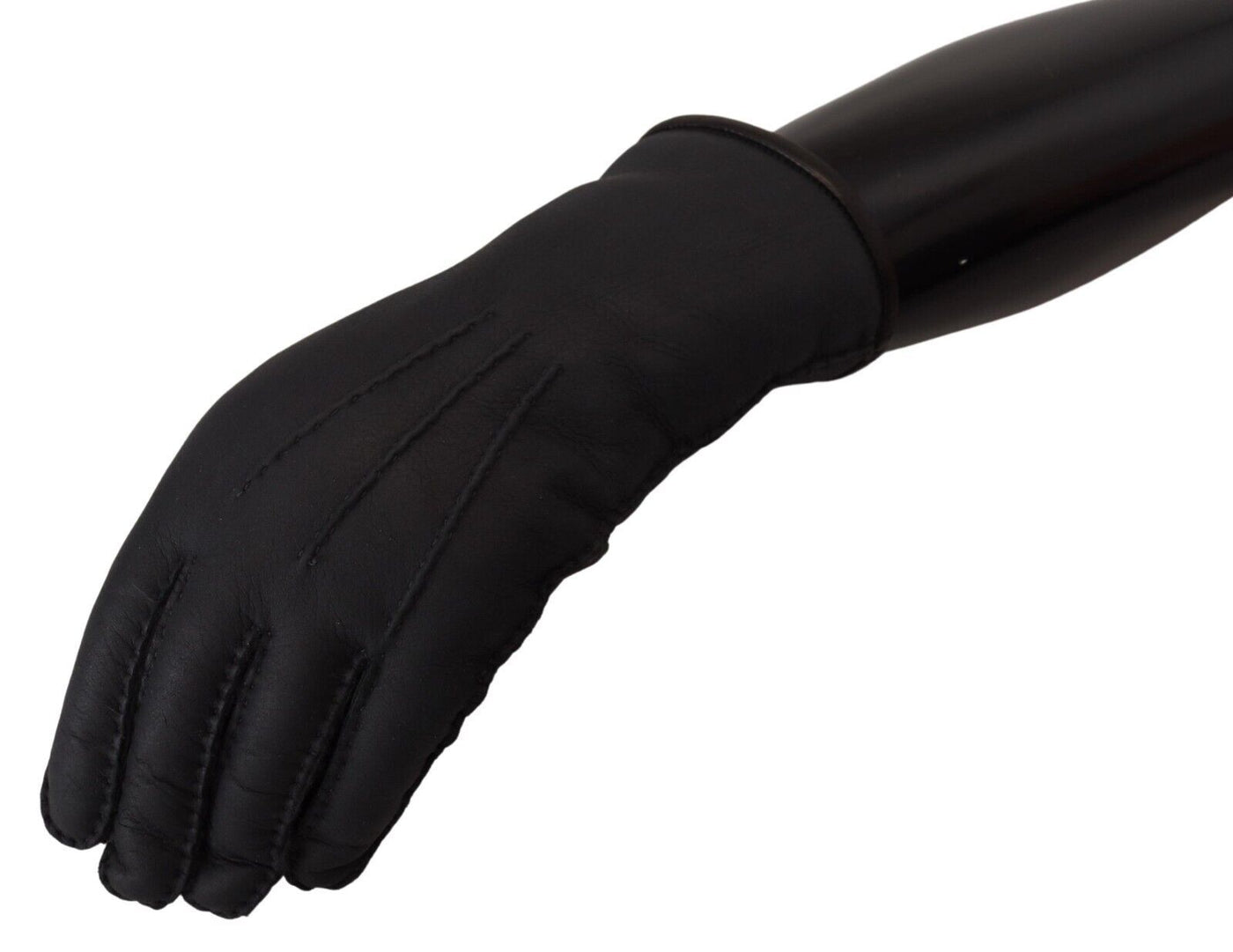 Black Lambskin Leather Hands Mitten Mens Gloves