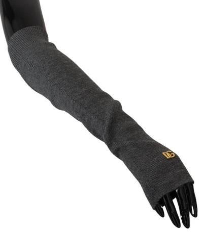 Gray Fingerless Elbow Length Wool Knit Gloves