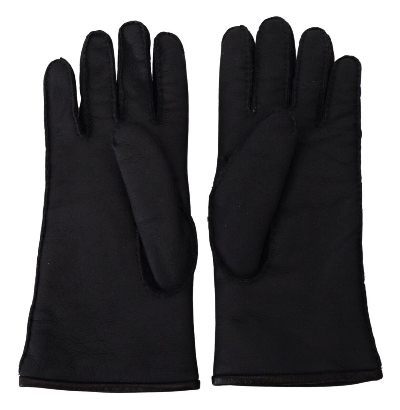 Black Lambskin Leather Hands Mitten Mens Gloves