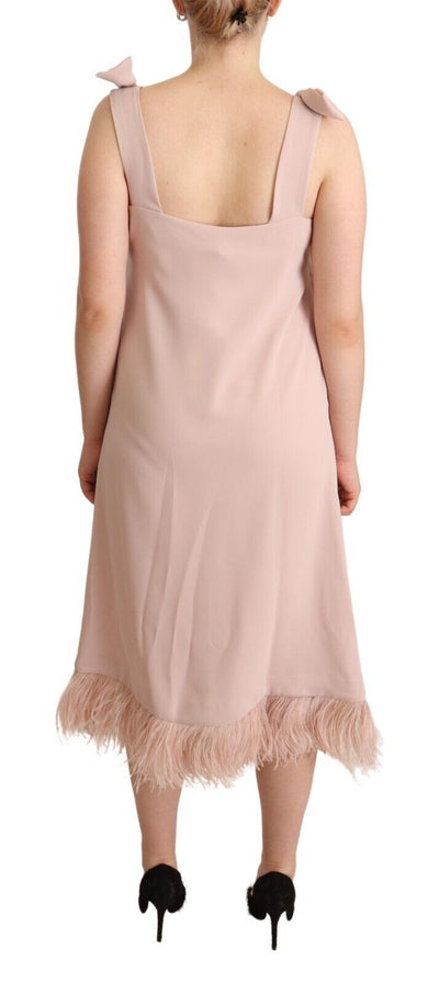 Pink Polyester Sleeveless Midi Feather Shift Dress