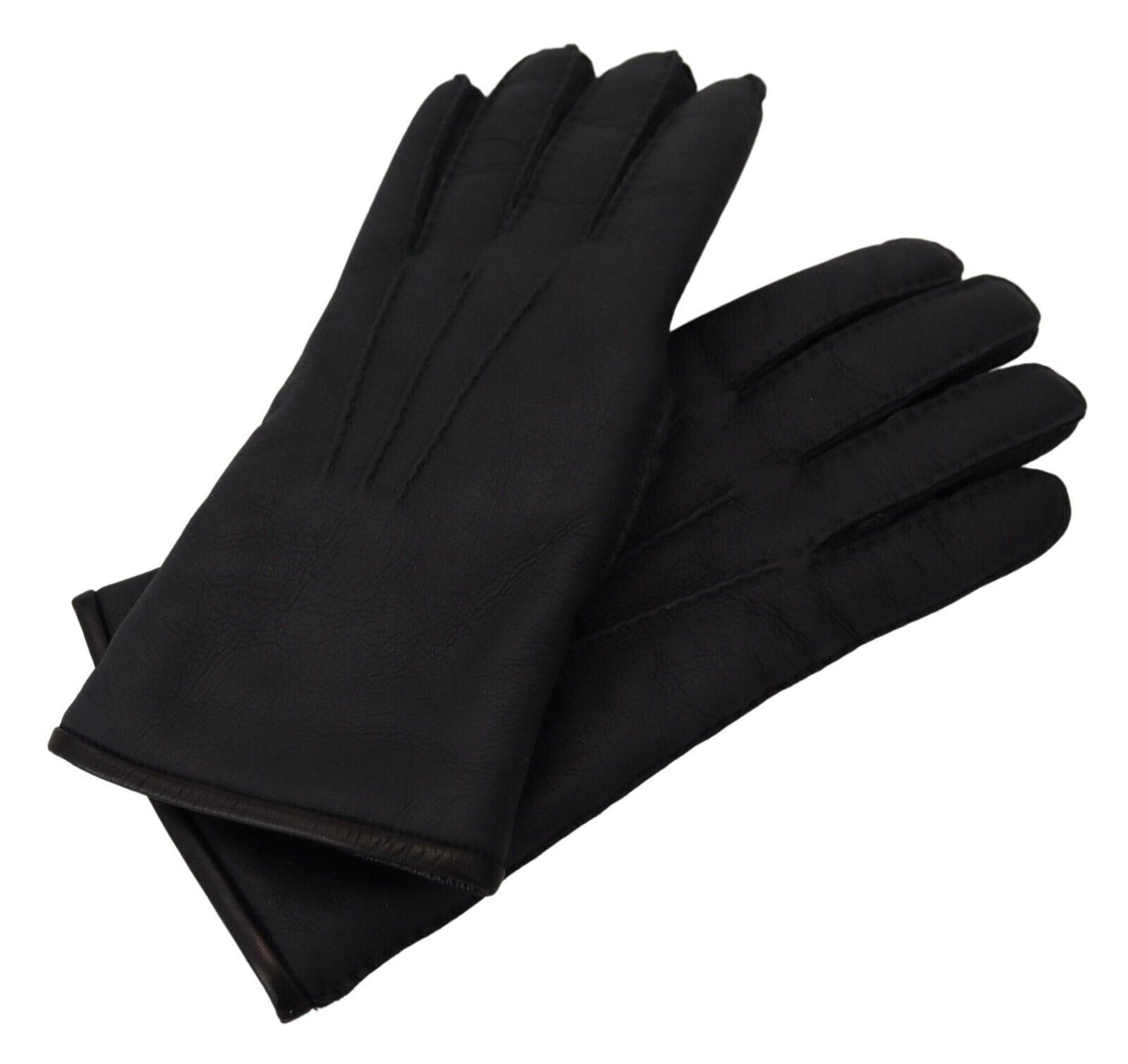 Black Lambskin Leather Hands Mitten Mens Gloves