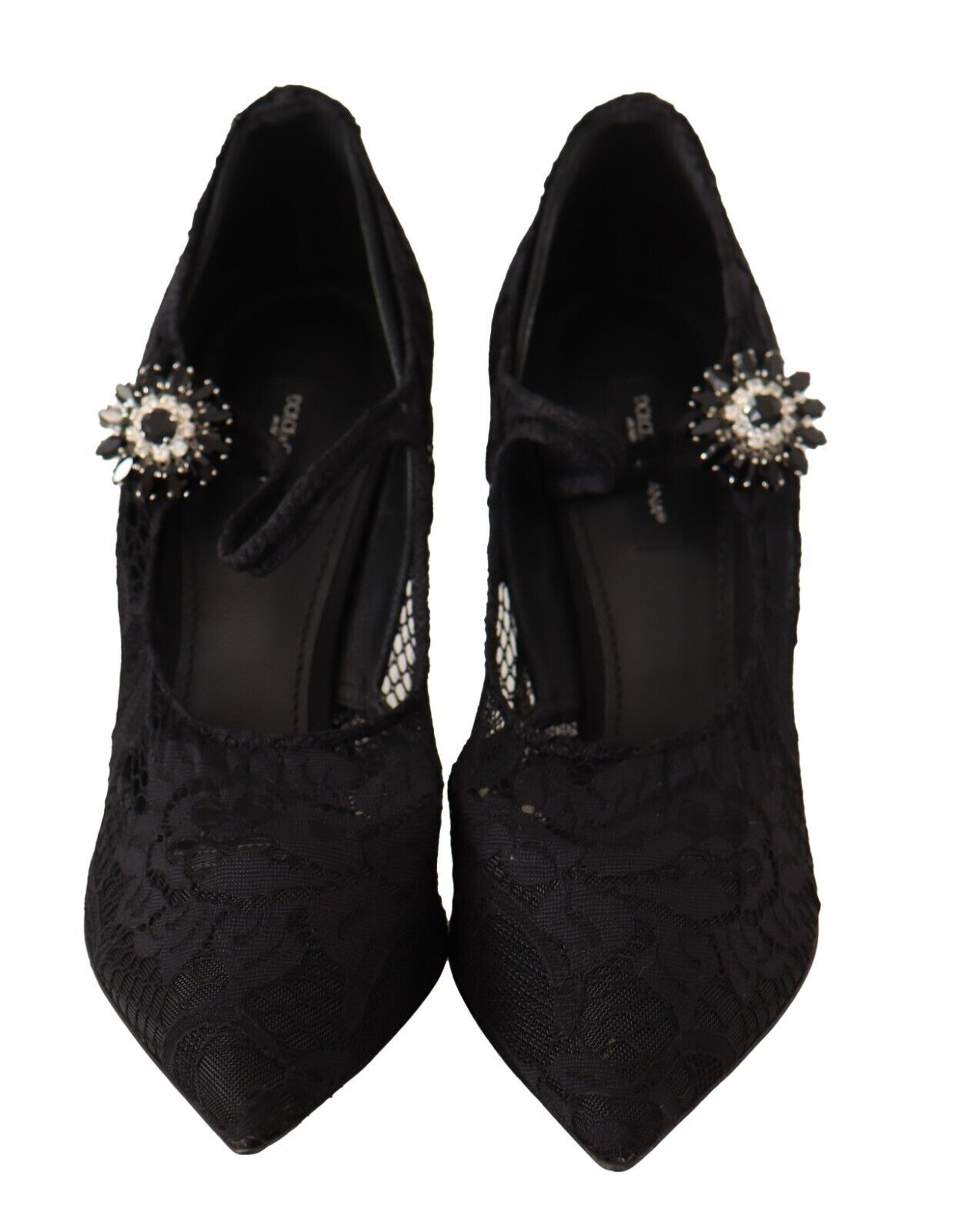 Black Lace Crystals Heels Mary Jane Pumps Shoes