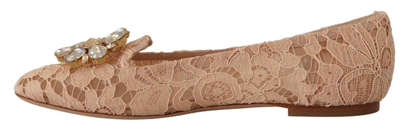 Beige Lace Crystal Ballet Flats Loafers Shoes