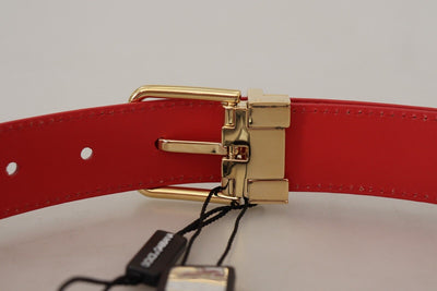 Red Solid Leather Gold Metal Buckle Belt