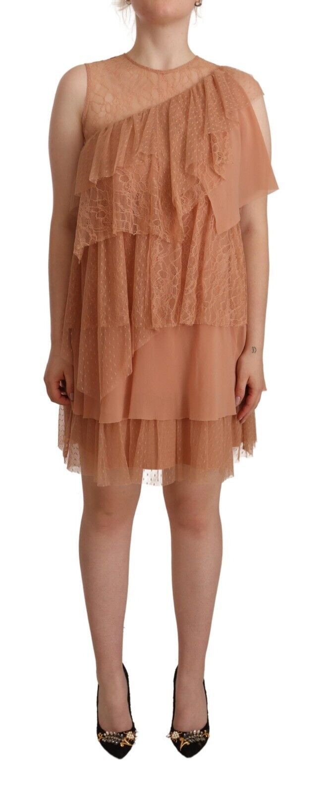 Pink Lace Sleeveless Mini Shift Layered Dress