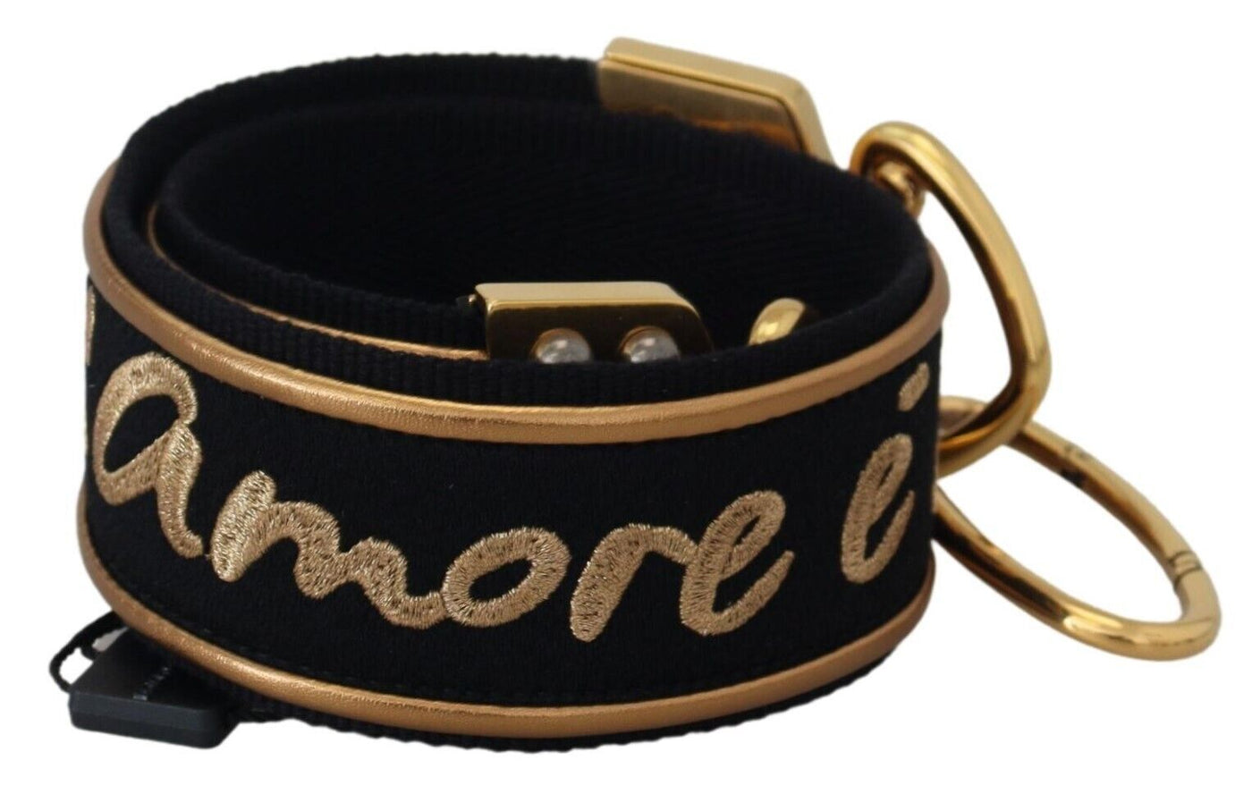 Black Gold Logo Print Brass Bag Shoulder Strap