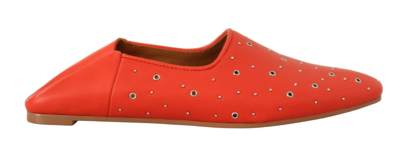 Orange Leather Eyelet Slides Flats Loafers Shoes