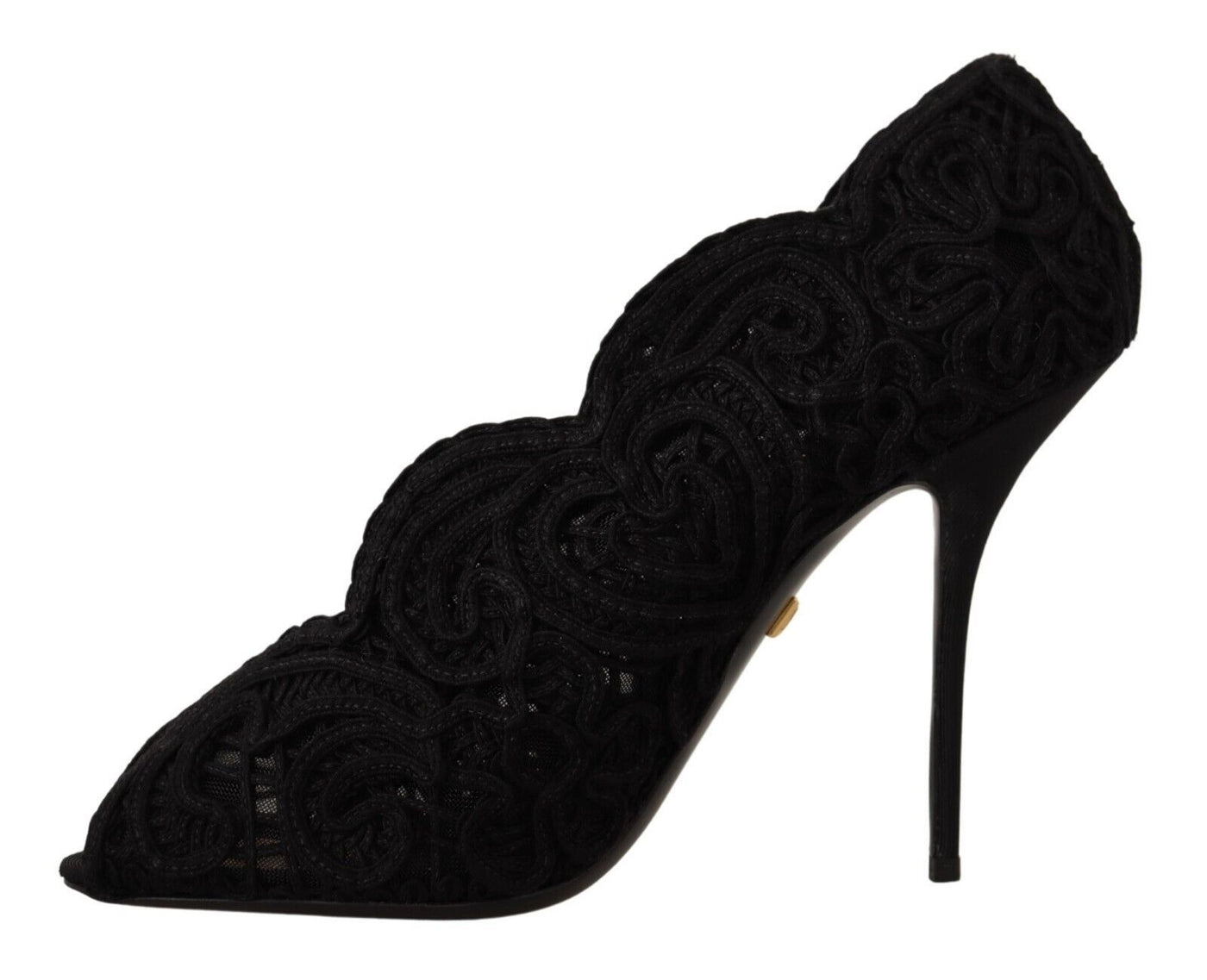 Black Cordonetto Ricamo Pump Open Toe Shoes