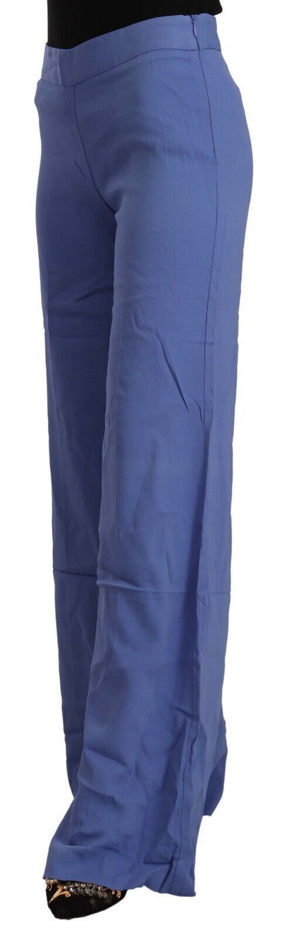 Blue High Waist Viscose Straight Wide Leg Pants