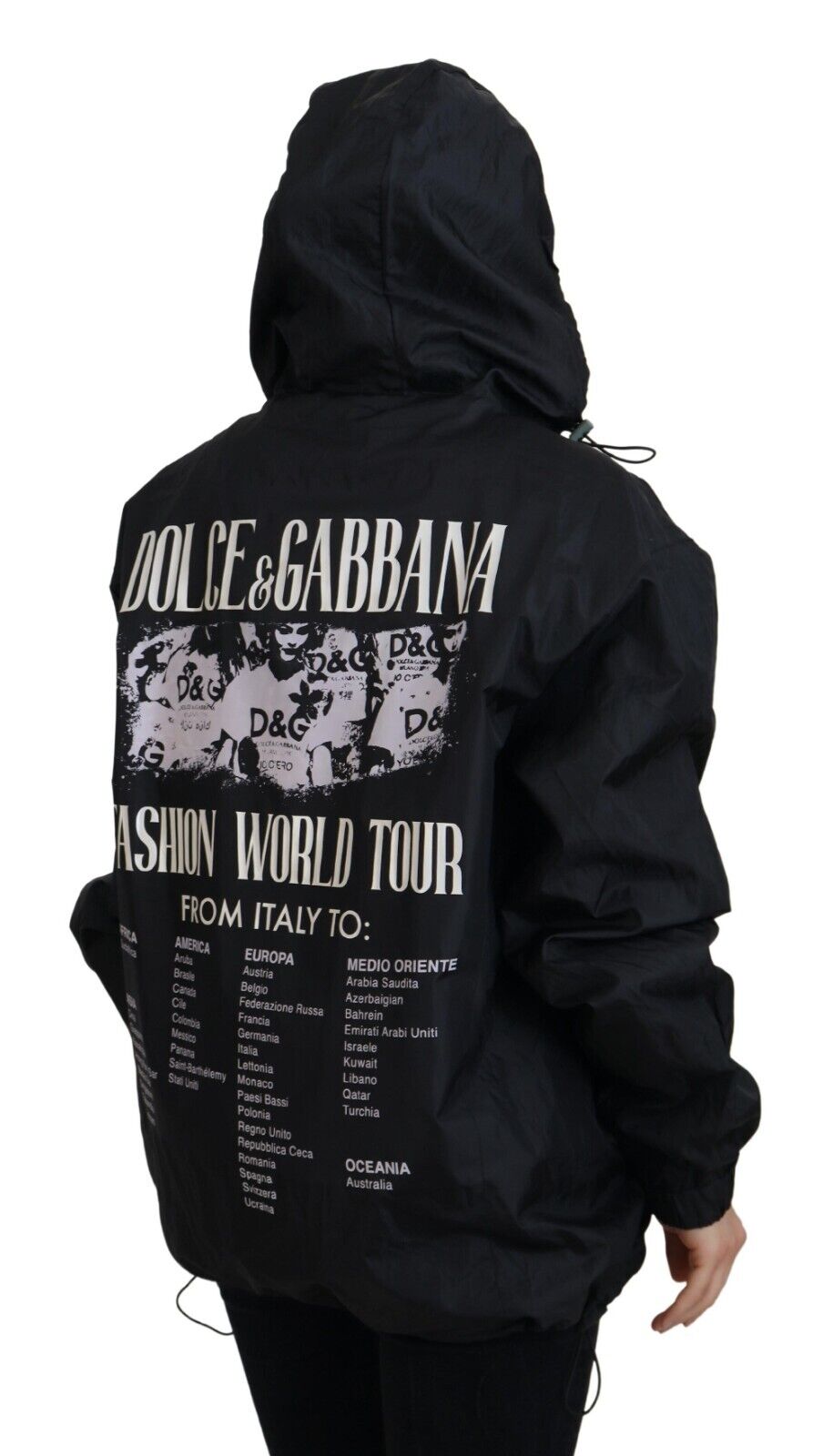 Black Printed Nylon Hooded Bomber Jacket