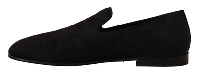 Black Jacquard Slippers Flats Loafers Shoes