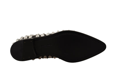 Black Leather Crystals Lace Up Formal Shoes