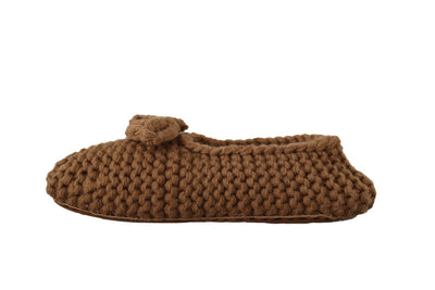 Brown Slip On Ballerina Flats Wool Knit Shoes