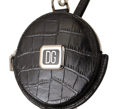 Black Leather Strap Silver Metal Logo Coin Purse