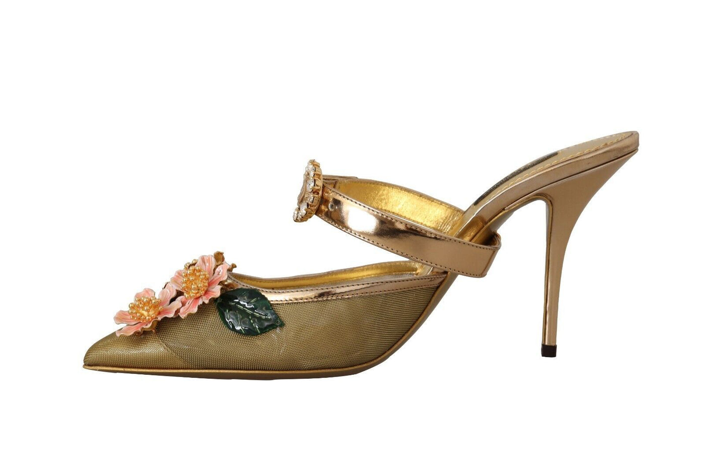 Gold Crystal Floral Decor Heels Sandals Shoes