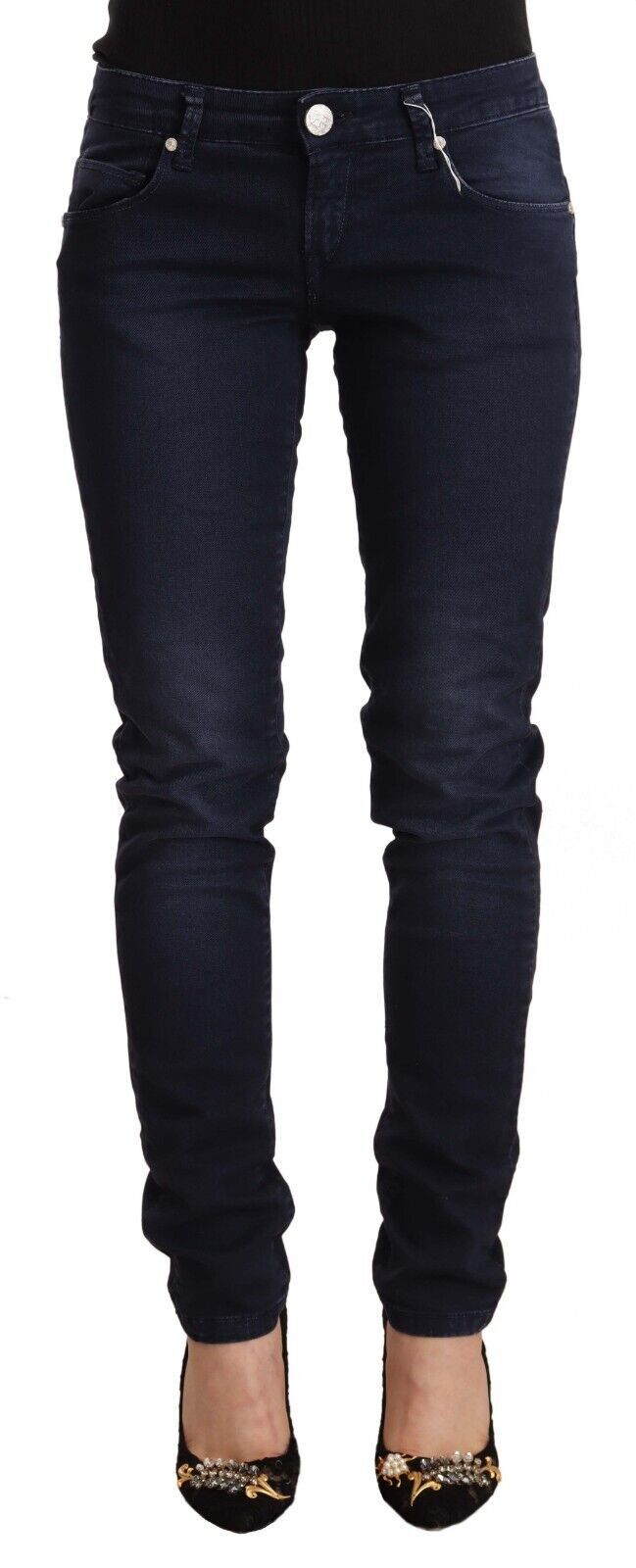 Blue Washed Cotton Low Waist Slim Fit Denim Jeans