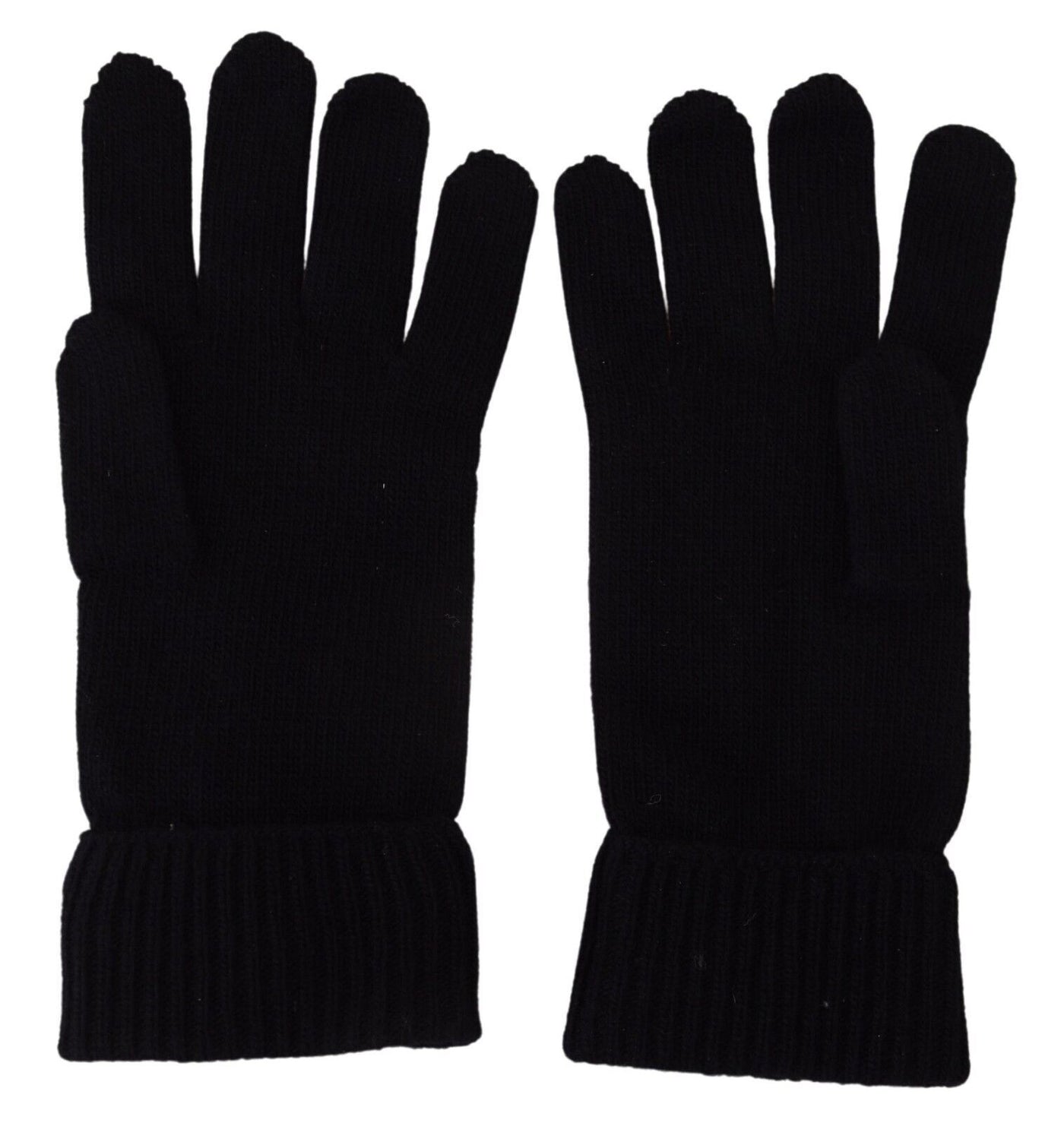 Black Virgin Wool Knit Hands Mitten Mens Gloves