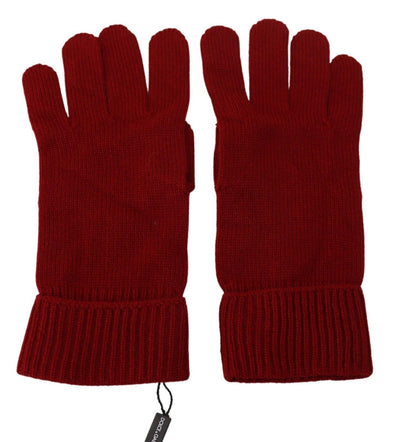 Red 100% Cashmere Knit Hands Mitten Mens Gloves