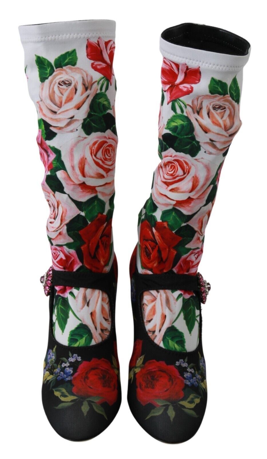 Black Floral Socks Crystal Jersey Boots Shoes