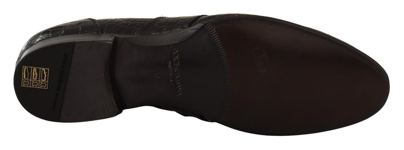 Black Crocodile Leather Slip On Moccasin Shoes