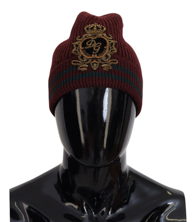 Maroon Logo Patch Beanie One Size Wool Knit Hat