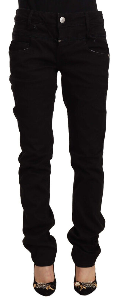 Black Low Waist Cotton Stretch Denim Skinny Jeans