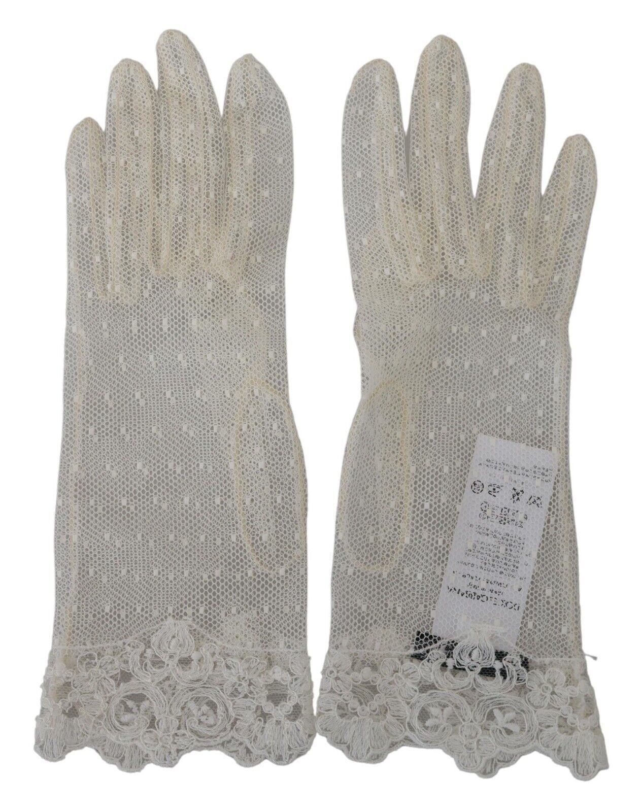 White Lace Wrist Length Mitten Cotton Gloves