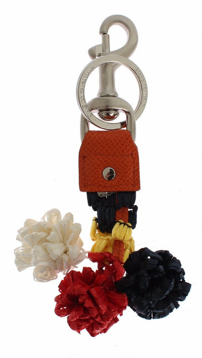 Multicolor Raffia Leather Clasp Finder Chain Keyring