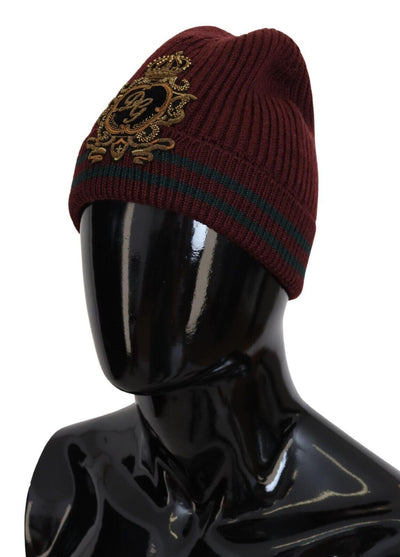 Maroon Logo Patch Beanie One Size Wool Knit Hat