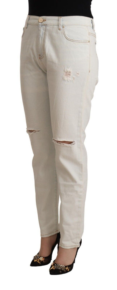 White Cotton Distressed Mid Waist Skinny Denim Jeans