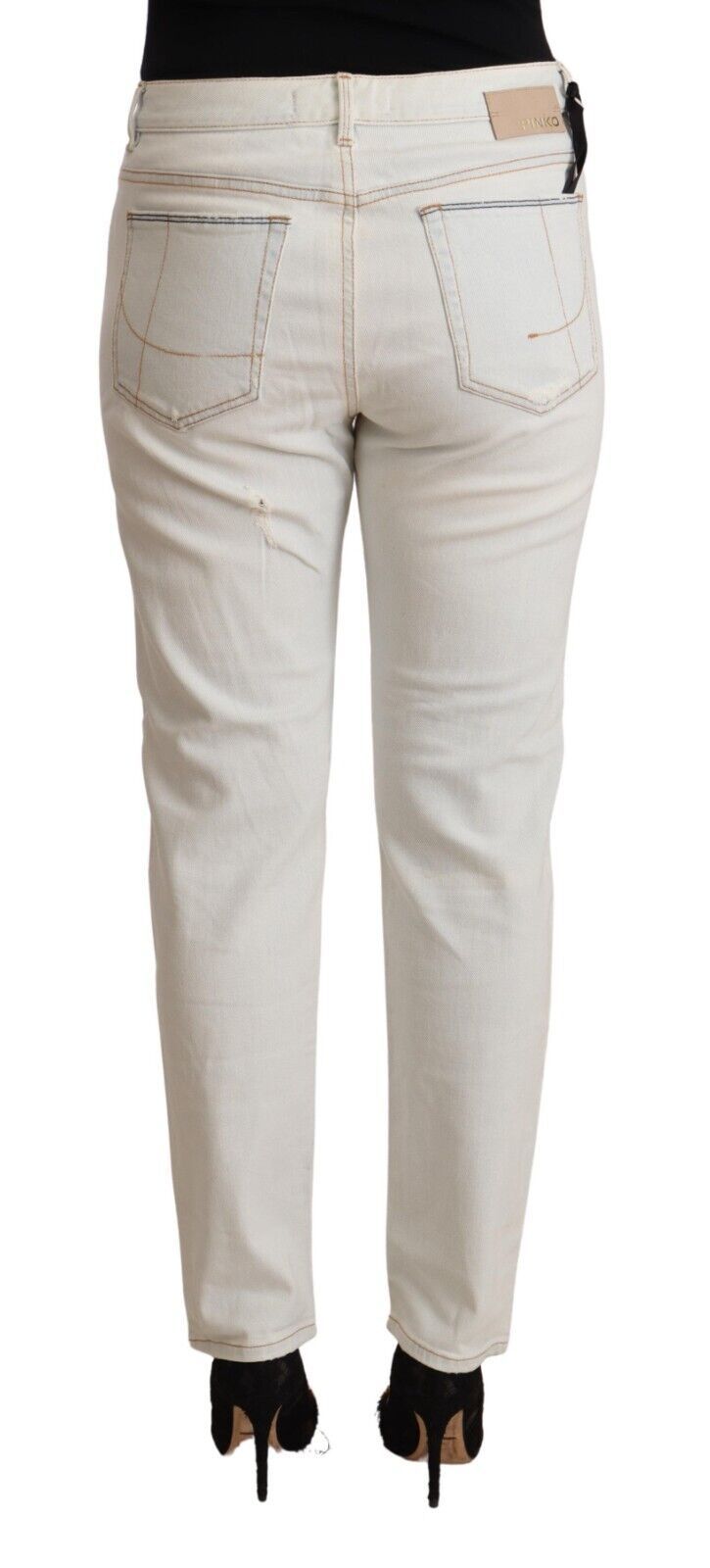 White Cotton Distressed Mid Waist Skinny Denim Jeans