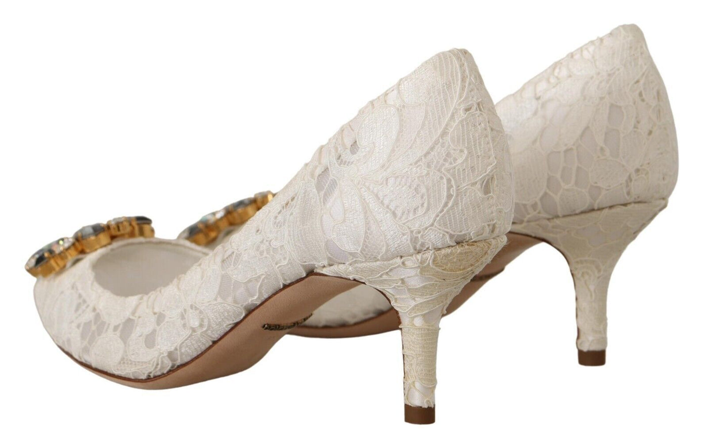 White Taormina Lace Crystal Heels Pumps Shoes