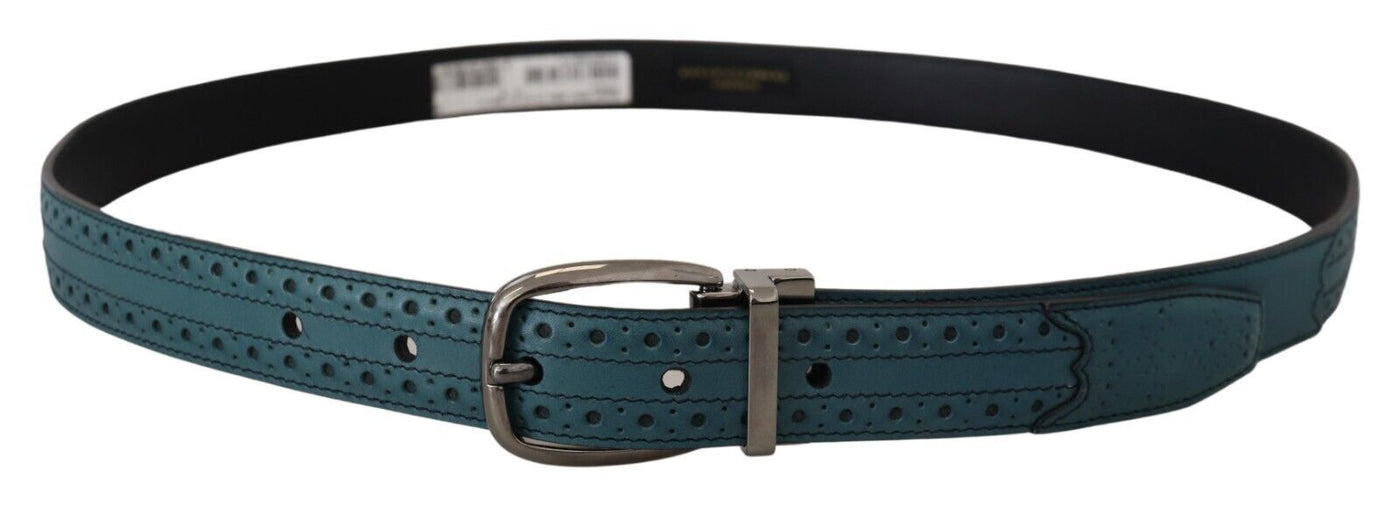 Blue Calf Leather Silver Metal Buckle Belt