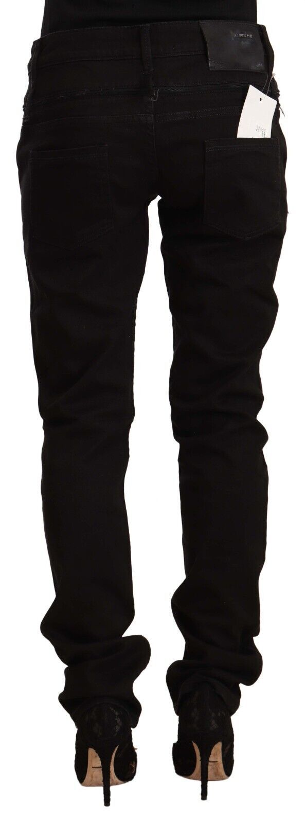 Black Low Waist Cotton Stretch Denim Skinny Jeans