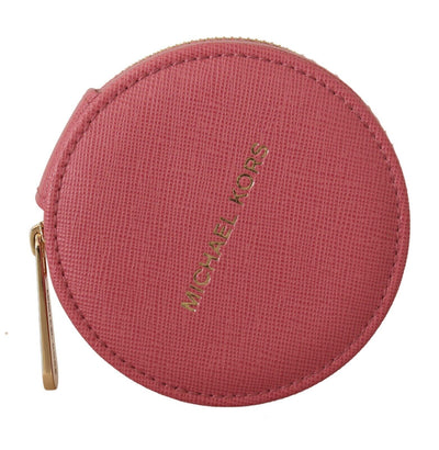 Pink Leather Zip Round Pouch Purse Storage Wallet