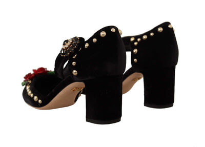 Black Embellished Ankle Strap Heels Sandals Shoes