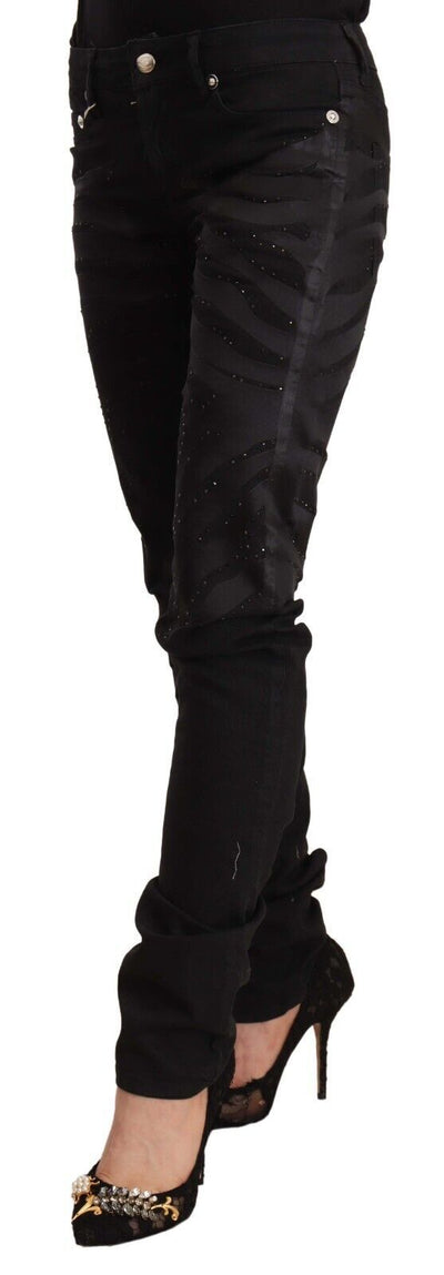 Black Mid Waist Embellished Skinny Jeans