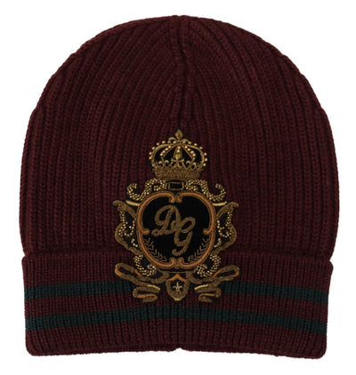 Maroon Logo Patch Beanie One Size Wool Knit Hat