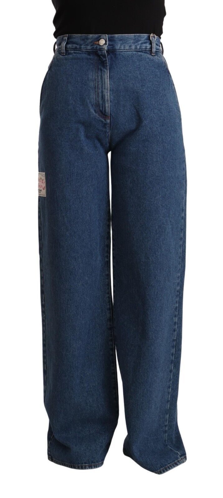 Blue Cotton High Waist Wide Leg Boot Cut Denim Jeans