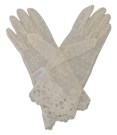 White Lace Wrist Length Mitten Cotton Gloves